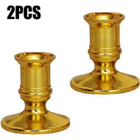 Support pour bougies piliers de Noël, bougeoir pour bougies coniques, décoration de soirée et de Noël - Lot de 2 - Doré (1/4)