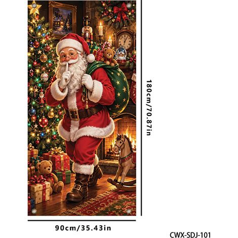 Décoration de porte de Noël neuve, idéale pour une fête, une mise en scène ou une séance photo. Bannière extérieure de Noël - 90 x 180 cm (perforée + ruban) - 6 pièces