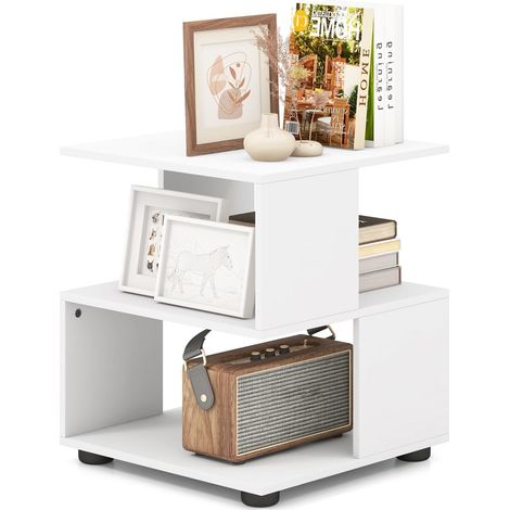 COSTWAY Tavolino da Salotto a 3 Livelli, Tavolino Moderno con Ripiani e Piedini Antiscivolo, Comodino Multiuso per Camera da Letto, Soggiorno, Studio e Ufficio, Bianco (1/5)