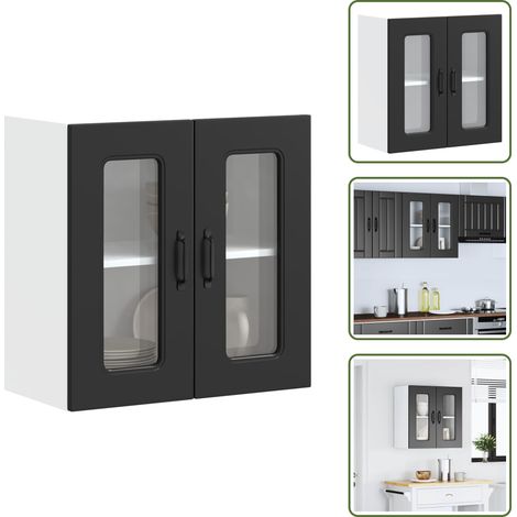 The Living Store Armario pared cocina puerta de cristal Kalmar negra - Armario pared cocina
