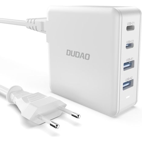 Caricabatterie da muro GaN veloce e potente 2x USB-C 2x USB 100W bianco (1/5)