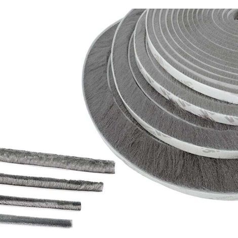 Guarnizione a spazzola per porte, 5 m (L) x 9 mm (P) x 23 mm (A), grigia, guarnizione per finestre per porte insonorizzate, guarnizione a spazzola adesiva, guarnizione a spazzola per porte scorrevoli, (1/4)
