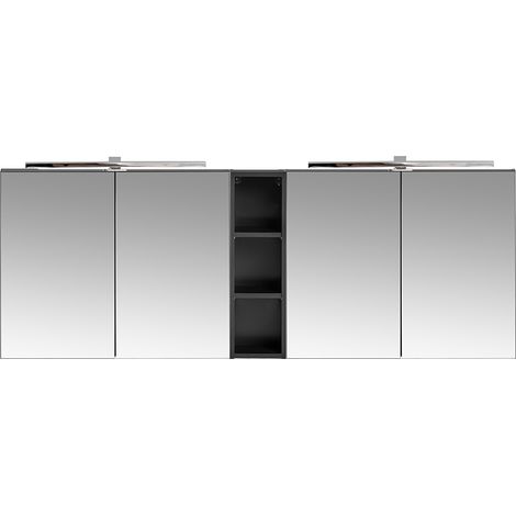 Doppel-Spiegelschrank, 180cm, LED-Beleuchtung, matt schwarz, PUEBLA-56-BLACK (1/5)