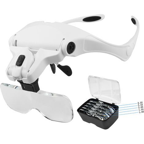 Magnifying Glasses with 2 LED Lights, Magnifying Headband, Hands-Free Magnifying Headset for Sewing, Reading, Repairs, Jewelry, Watches and Crafts, 5 Detachable Lenses (1.0X-3.5X) (1/4)