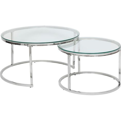 Atmosphera – Ensemble de 2 tables basses gigognes en verre trempé et inox – Design épuré – Diamètre 80 cm – Hauteur 43,2 cm – Empilables pour gain de place