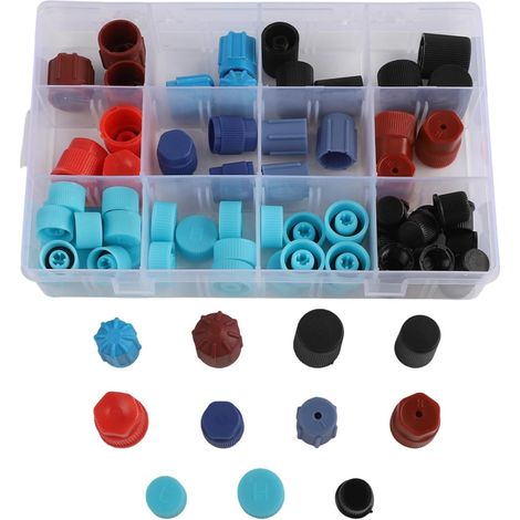 77-Piece A/C Valve Core Service Port Dust Cap Set for R134a and R12 Systems, High and Low Side Protection with O-For Ring Seals for Car