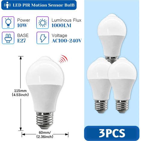 (3 ampoules, blanc chaud 3000K) Ampoules LED à détecteur de mouvement PIR, adaptées aux couloirs et aux portes de la maison. (1/5)