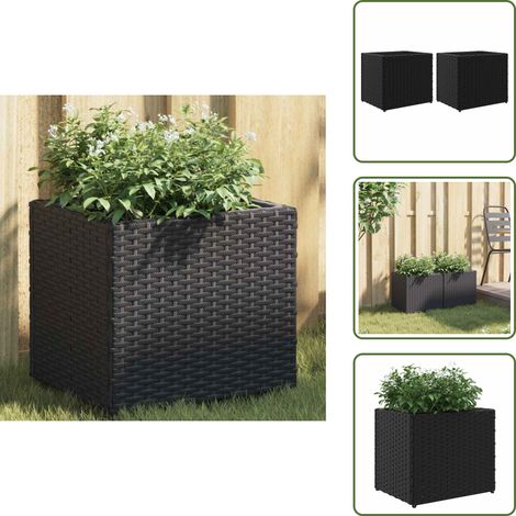 Jardinières 2 pcs noir 36x30x32 cm résine tressée - Jardinière - Jardinières - Jardinière D'extérieur - Jardinière De Terrasse (1/5)