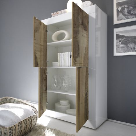 Credenza Sampeyre, Madia 3 Ripiani, 4 Ante Made in Italy, 4 Vani, 101.4x42x161.2h cm Bianco Lucido (1/4)