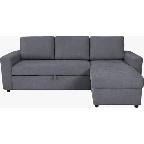 CELIA Canapé d'angle convertible et réversible avec coffre en tissu gris foncé (1/5)