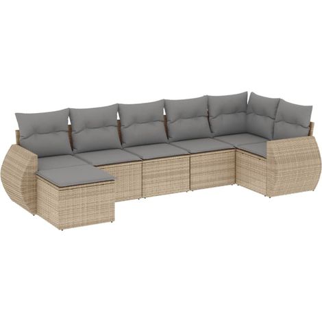 Maison Exclusive - Salon de jardin avec coussins 7 pcs beige résine tressée (1/5)