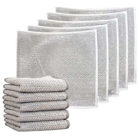 Chiffons à vaisselle en fil métallique polyvalents pour humides et secs, torchon multifonctionnel anti-rayures, chiffons à vaisselle en fil métallique double couche, torchons en microfibre (10 (1/4)