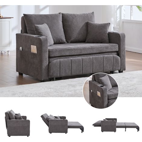 Canapé convertible 139x83x58 cm gris en chenille avec poches de rangement, USB et porte-gobelets (1/5)