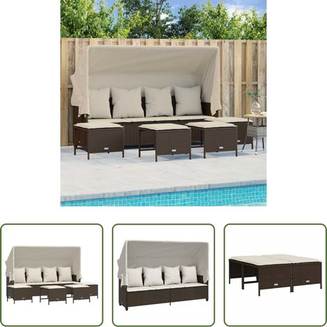 Sonnendach - 5-tlg. Garten-Sofagarnitur mit Kissen Braun Poly Rattan (1/5)