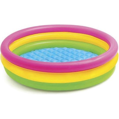 Piscine gonflable ronde en PVC pour enfants, 202460cm/90cm/114cm, 3 couleurs arc-en-ciel, avec pompe intégrée. (1/5)