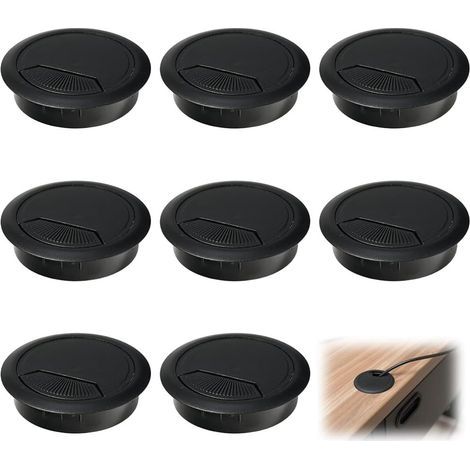 Lot de 8 passecâbles de bureau, cachecâbles de 60 mm, œillets ronds en plastique noir pour bureau, table ou meuble (1/5)
