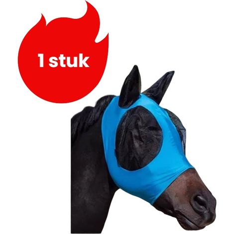 Masque respirant pour cheval avec protection contre les moustiques et les mouches rétractable et ajustable taille unique couleur bleue (1/5)