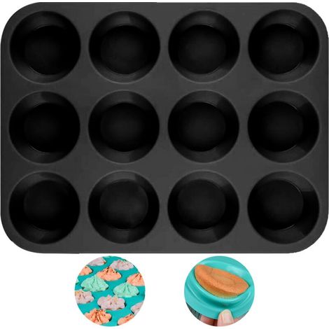 Stampo per muffin in silicone a 12 cavità: antiaderente, adatto al forno e alla lavastoviglie, facile da sformare.