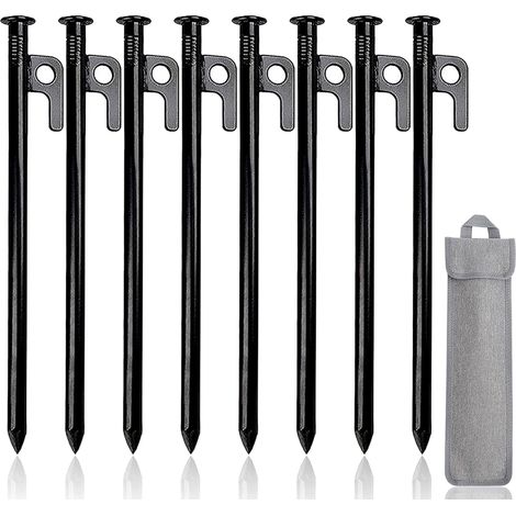 Piquets De Tente - Acier Forgé Carbone - 30 cm - Pour Tente Tarp Plage Jardin Parasol Trampoline - 8 Pièces