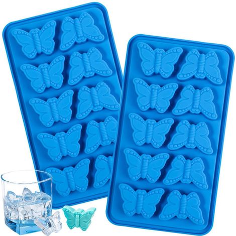 2er Set Silikon Eiswürfelform Schmetterling, 10 Fächer pro Form, für Eis, Süßigkeiten, Deko