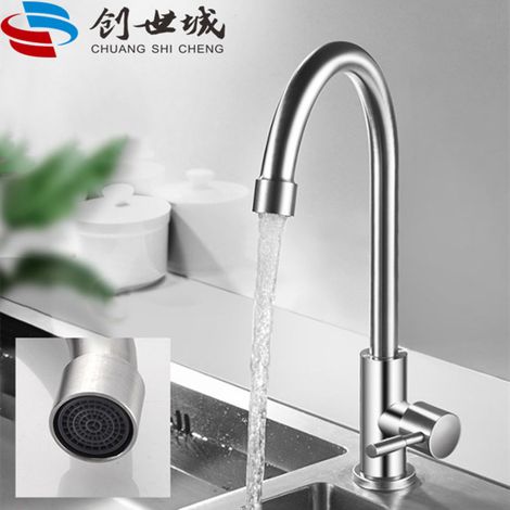 Robinet d'eau froide à ouverture rapide en acier inoxydable 304 pour éviers de cuisine, lave-vaisselle, lavabos, robinet anti-éclaboussures pour balcon – Robinet d'eau froide à ouverture rapide en aci
