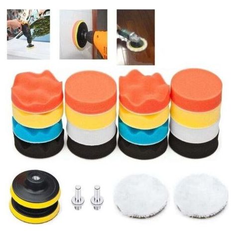 Éponge de polissage de voiture de 3 pouces (paquet de 22) avec kit adaptateur pour le polissage et le lustrage de voiture. (1/5)