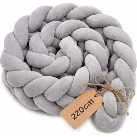 Relaxdays Bettschlange, Babybett-Umrandung, Knotenkissen, weicher Schutz, 220cm lang, Zierkissen, Polyester, grau