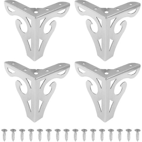Ensemble de quatre pieds de meuble de 10 cm, en fer forgé de qualité artistique, compatibles avec canapés, armoires, tables, bibliothèques et penderies. Dimensions : 10 x 9 x 9 cm, couleur argent. (1/5)