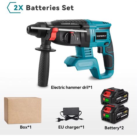 Perforateur burineur sans fil 26mm Brushless SDS Plus compatible Makita 18V – 2 batteries incluses, sans accessoires, emballage carton (1/5)