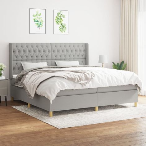 Lit à sommier tapissier avec matelas - Cadre De Lit Moderne: King Size - Lit Double - Gris clair 200x200cm Tissu Chic-954319 (1/5)