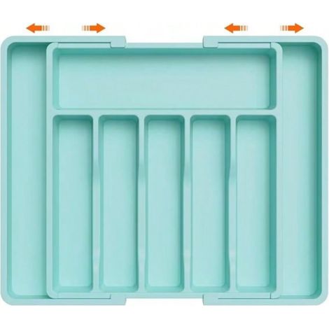 Range Couverts, Plateau d'Ustensiles Extensible pour Tiroir, Organisateur de Tiroir Réglable pour la Cuisine, Rangement Compact en Plastique pour Cuillères, Fourchettes, Turquoise (1/5)
