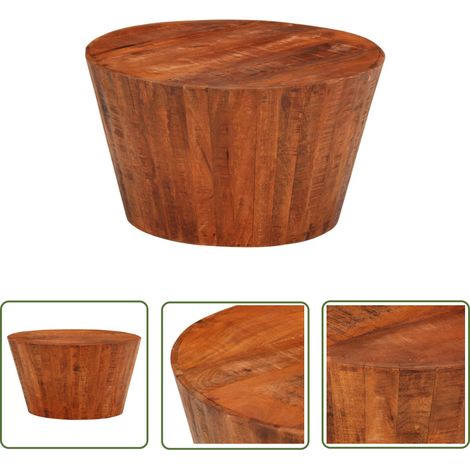 The Living Store Table basse Ø 52x30 cm bois de manguier brut massif - Table Basse - Table D'appoint - Mobilier Salon - Table Bois - Design Moderne (1/5)