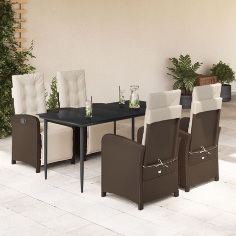 5-tlg. Garten-Essgruppe mit Kissen Braun Poly Rattan (1/5)
