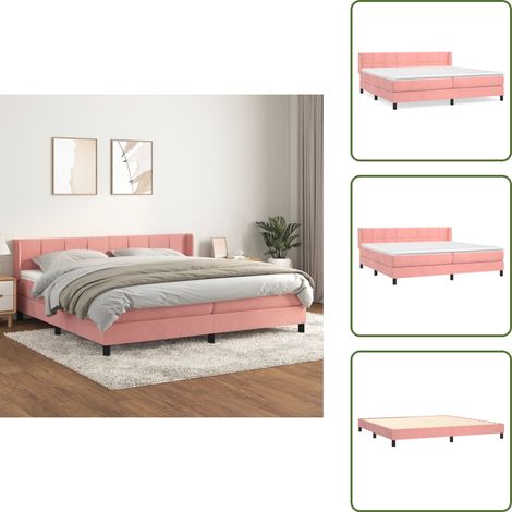 Sommier à lattes de lit avec matelas Rose 200x200 cm Velours - Lit Double - Lit Velours - Lit Rose - Lit Design - Literie (1/5)
