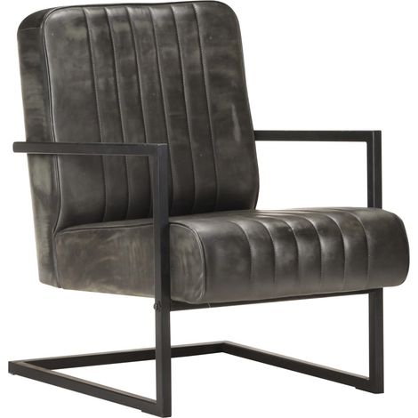 Sillón voladizo cuero auténtico gris envejecido