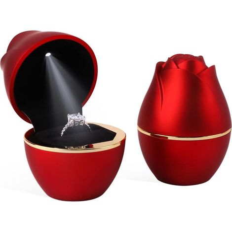 Écrin de bague en forme de rose, boîte à bijoux LED, coffret rouge pour alliance, accessoire de demande en mariage, présentoir lumineux pour bague de fiançailles (1/5)