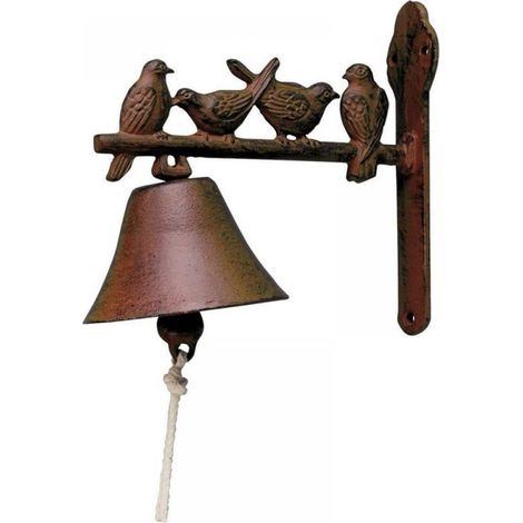 Cloches de style campagnard, décorées avec4Un petit oiseau -Fabriqué en fonte et tressé avec de la corde, jardin ou de sonnette (1/5)