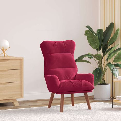 Fauteuil relax en velours Bordeaux avec pieds en bois massif 69 x 74 x 93 cm - PANGIVO (1/5)