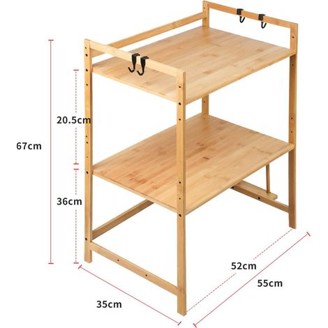 Mikrowellenregal, verstellbares Küchenregal, Aufbewahrungsregal aus Bambus, mit 4 Haken und Schneidebretthalter – 52 × 37 × 65 cm – 3 Ebenen (1/5)