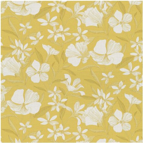 Erismann Yellow Floral Wallpaper Paste the Wall Vinyl Scrubbable Textured (1/4)