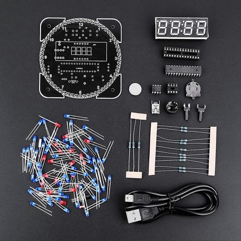 Kit de thermomètre électronique numérique à LED rotatif à commande lumineuse à monter soi-même (câble de données USB inclus, bleu) (1/2)