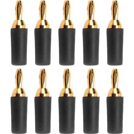 Lot de 10 fiches bananes en laiton plaqué or J.10007 de 2,5 mm, pour instruments de test (noir). (1/5)