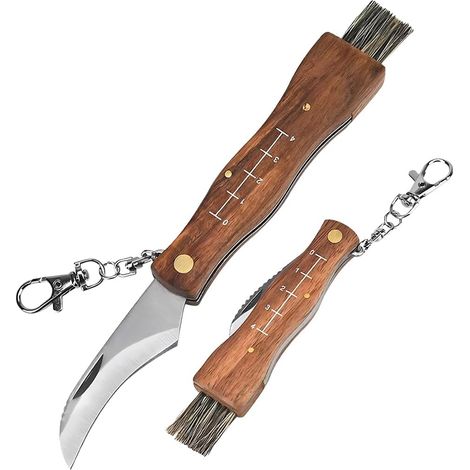 Folding Mushroom Knife with Brush, Stainless Steel, Graduated Wooden Handle (1/5)
