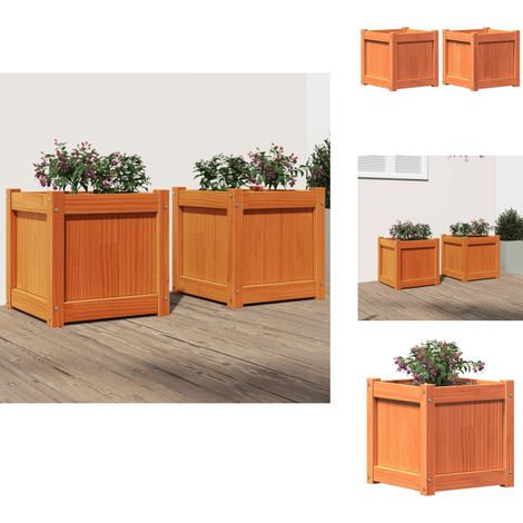 Jardinières 2 pcs cire marron bois de pin massif - Jardiniere En Bois - Jardinerie - Pots De Fleurs Exterieurs - Decoration Jardin - Balcon (1/5)