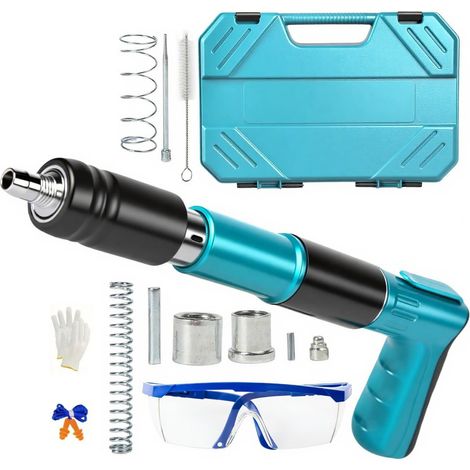 Pistolet à Clous à Béton Manuel, 5 Vitesses Pistolet Pneumatique pour Acier et Béton, Pistolets à Ongles Portable avec Gants à Lunettes (Ongles Non Inclus)