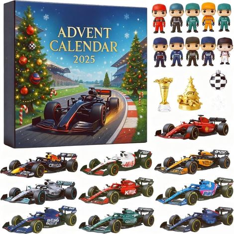 Calendrier de l'Avent 2025 de course de Noël, compte à rebours de 24 jours, ornement et objets de collection, surprise des vacances pour les fans de c (1/5)