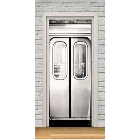 Stickers de Porte Trompe l'oeil 3D Photo Métro Auto adhésif Amovible ImperméAble PVC Autocollants de Porte muraux Reconditionné Art Decor Affiche (1/4)