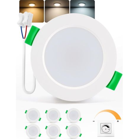 Spot LED Encastrable Salle de Bain IP44, Trou 55mm - 68mm, 230V, 4W, Blanc Chaud/Neutre/Froid, Spots de Plafond Extra Plat pour Cuisine Chambre Salon, Lot de 6