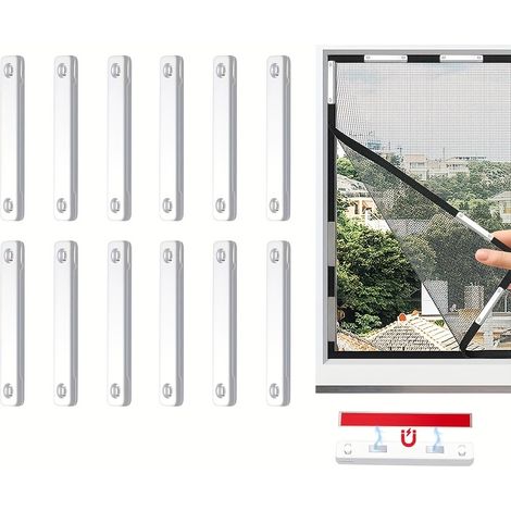 12 pinces pour moustiquaires, bandes magnétiques auto-adhésives pour moustiquaires, pince de fenêtre pour filets anti-moustiques, blanc, 12 pièces (1/5)