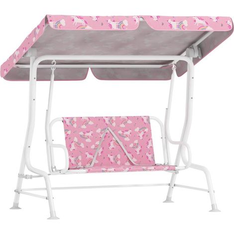 Balançoire Hollywood 2 places pour enfants, avec pare-soleil réglable et ceinture de sécurité, pour enfants de 3 à 6 ans jusqu'à 60 kg, rose